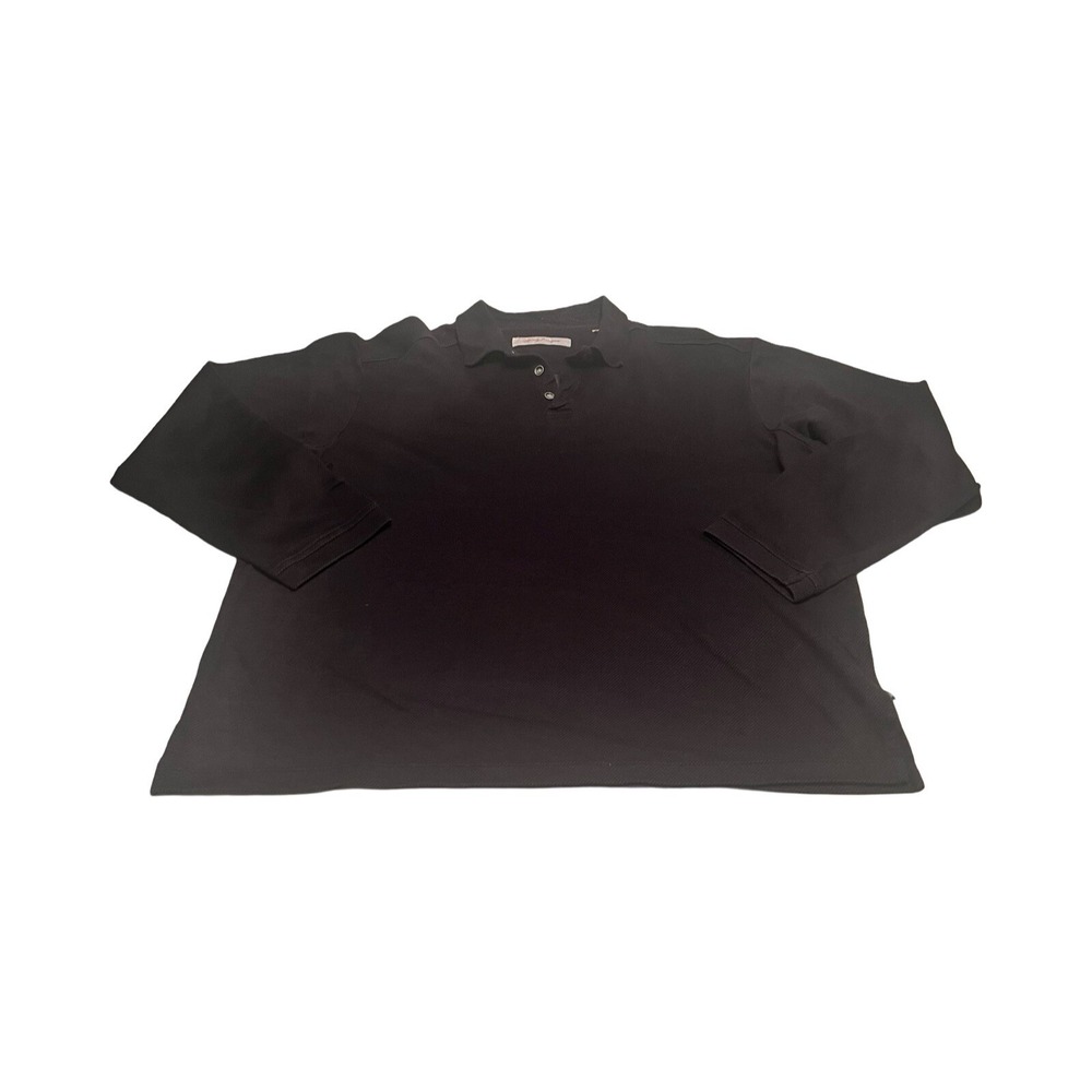 Tommy Bahama Mens Large Black Silk Cotton Blend Long Sleeve Polo‎ Shirt Textured
